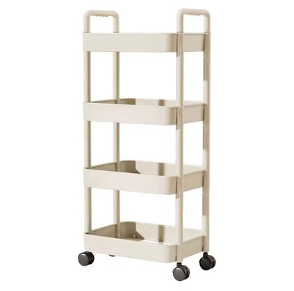 Rolling Storage Cart with Handlebar & Multi-Tier Shelving – Floor-Standing Organizer for Kitchen, Bathroom, Snacks & Toiletries