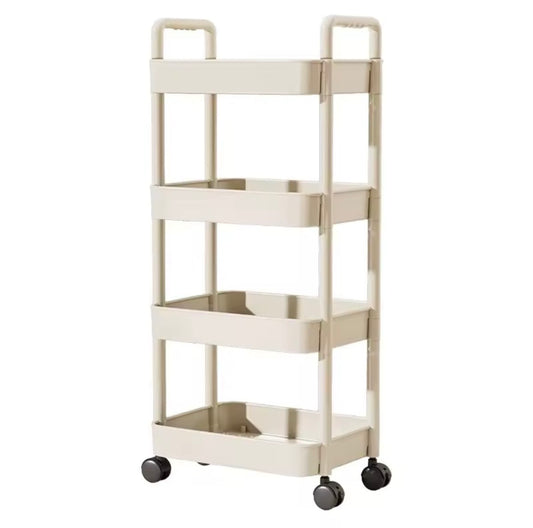 Rolling Storage Cart with Handlebar & Multi-Tier Shelving – Floor-Standing Organizer for Kitchen, Bathroom, Snacks & Toiletries