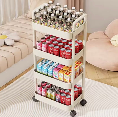 Rolling Storage Cart with Handlebar & Multi-Tier Shelving – Floor-Standing Organizer for Kitchen, Bathroom, Snacks & Toiletries